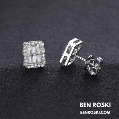 Rectangle Baguette Moissanite Stud Earrings Sterling Silver, Gold & Rose Gold | VVS Moissanite | GRA Certified