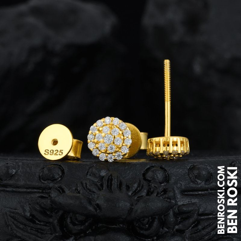 Round Cluster Stud Earrings Sterling Silver or Gold/Rose Gold Plated | VVS Moissanite | GRA Certified