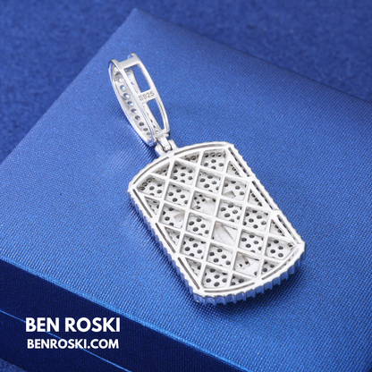 Crucifix Dog Tag Pendant Sterling Silver, Gold & Rose Gold | VVS Moissanite | GRA Certified