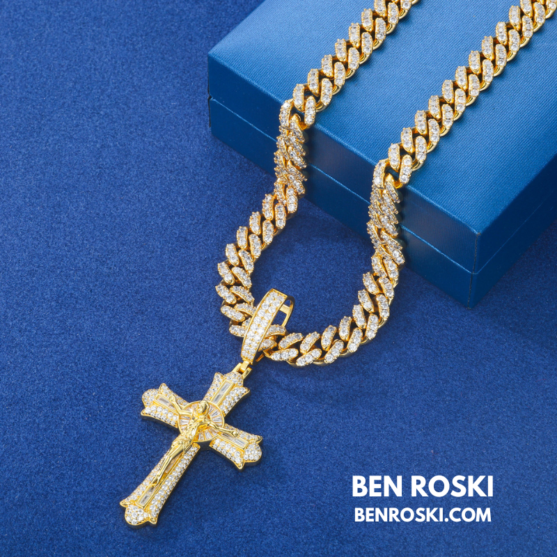 Crucifix Moissanite Cross Pendant Sterling Silver, Gold & Rose Gold | VVS Moissanite | GRA Certified