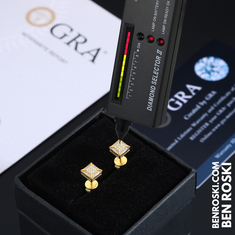 Square Micro-Pavé Stud Earrings Sterling Silver, Gold & Rose Gold Plated | VVS Moissanite | GRA Certified
