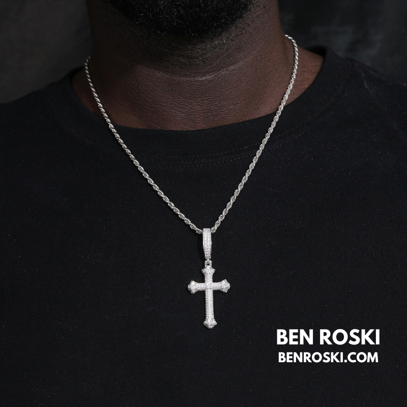 Iced Cross Pendant Sterling Silver, Gold & Rose Gold Plated | VVS Moissanite | GRA Certified