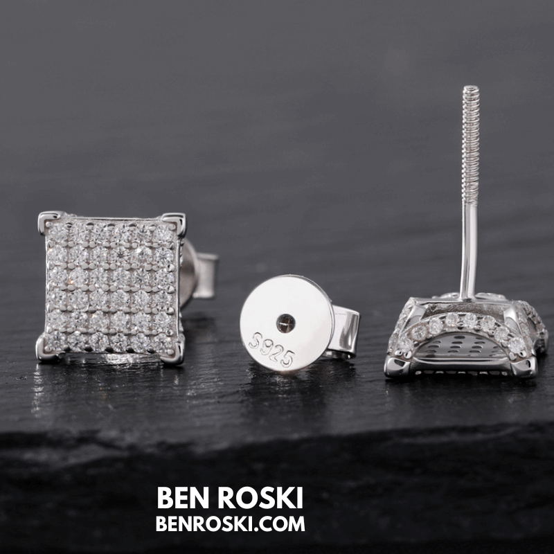 Square Cluster Stud Earrings Sterling Silver, Gold, or Rose Gold | VVS Moissanite | GRA Certified