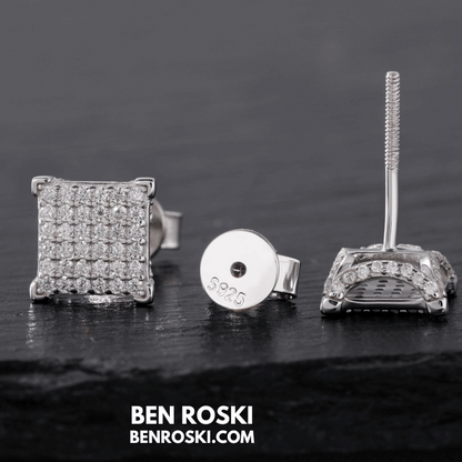Square Cluster Stud Earrings Sterling Silver, Gold, or Rose Gold | VVS Moissanite | GRA Certified