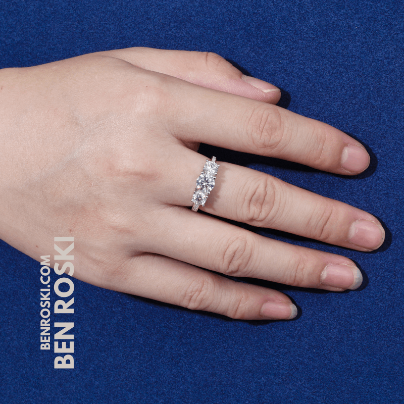 Three-Stone Moissanite Ring – 8MM Width | VVS1 Moissanite | GRA Certified