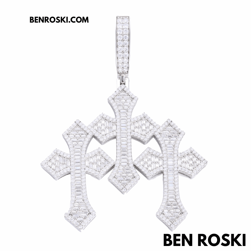 Triple Cross Moissanite Pendant – 69MM Height | VVS1 Moissanite | GRA Certified