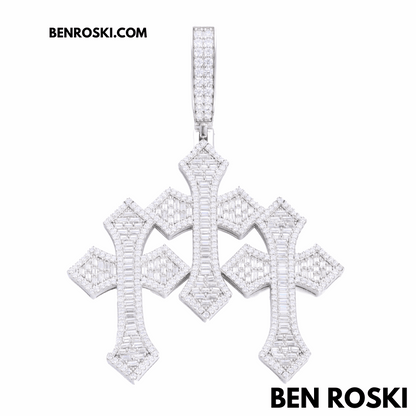 Triple Cross Moissanite Pendant – 69MM Height | VVS1 Moissanite | GRA Certified