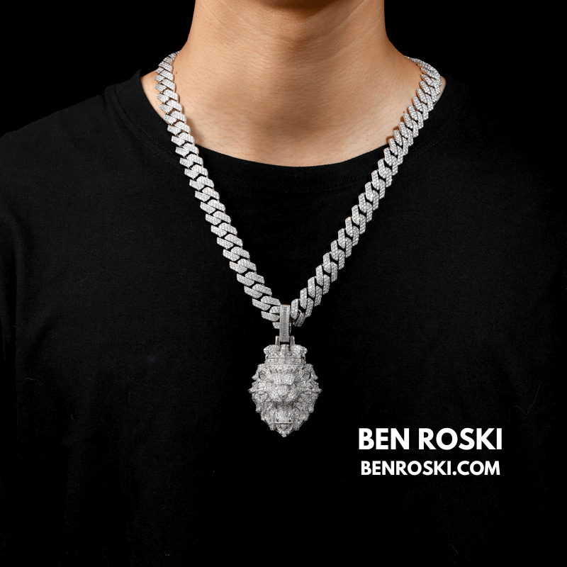 Lion Head Moissanite Pendant Sterling Silver, Gold, or Rose Gold | VVS Moissanite | GRA Certified