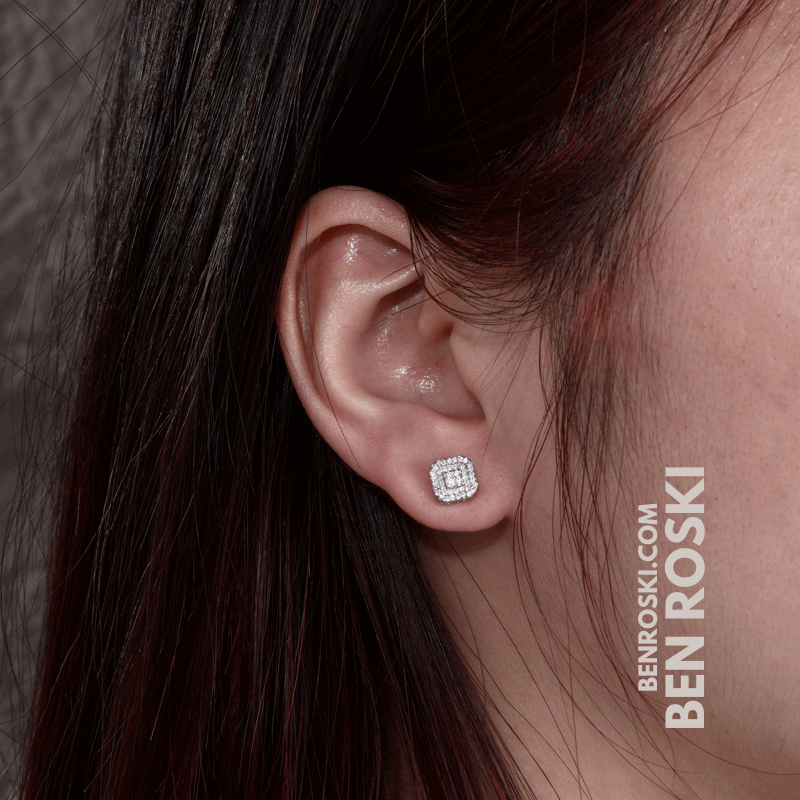 Square Halo Stud Earrings – 7MM | 1.49g | VVS1 Moissanite | GRA Certified