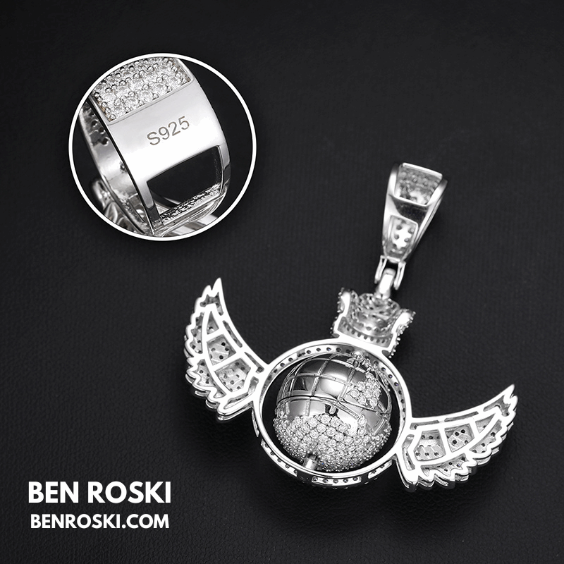 Globe Wings Moissanite Pendant – 44MM Height | VVS1 Moissanite | GRA Certified