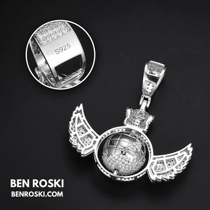 Globe Wings Moissanite Pendant – 44MM Height | VVS1 Moissanite | GRA Certified