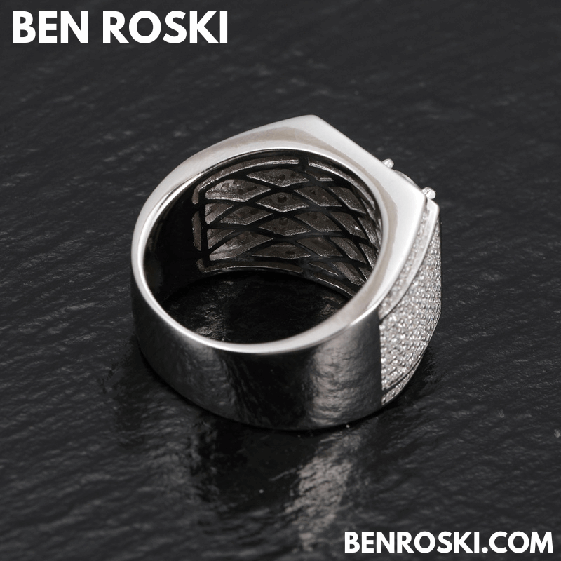 Men’s Iced Moissanite Square Statement Ring Sterling Silver, Gold, or Rose Gold | VVS Moissanite | GRA Certified