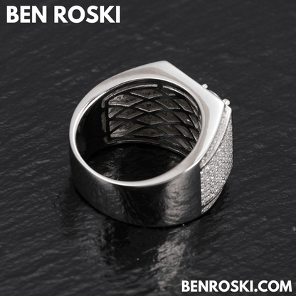 Men’s Iced Moissanite Square Statement Ring Sterling Silver, Gold, or Rose Gold | VVS Moissanite | GRA Certified