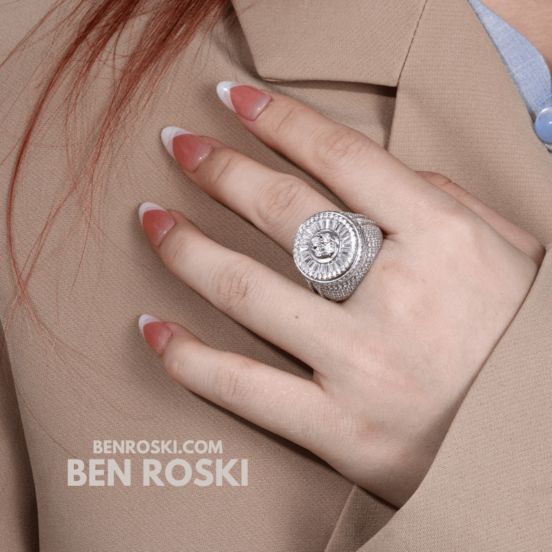 Round Baguette Cluster Ring – 21MM Width | VVS1 Moissanite | GRA Certified