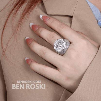 Round Baguette Cluster Ring – 21MM Width | VVS1 Moissanite | GRA Certified