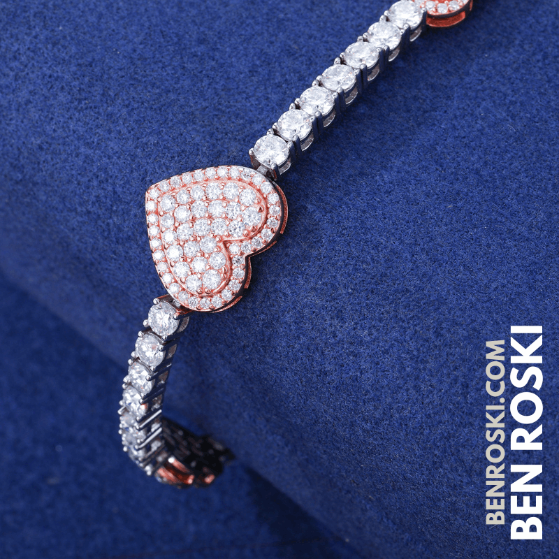 Heart Moissanite Tennis Bracelet – 12MM | 7–8 Inch | 12.28g | S925 Silver, Gold, or Rose Gold | VVS1 Moissanite | GRA Certified