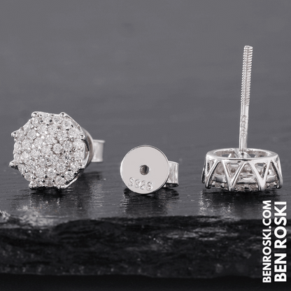 Cluster Stud Earrings Sterling Silver, Gold, or Rose Gold | VVS Moissanite | GRA Certified