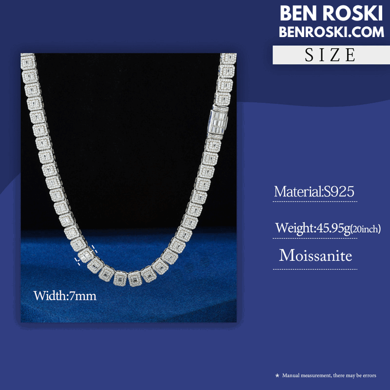 Square Cluster Moissanite Chain – 7MM Width | 20 Inch | 45.95g | GRA Certified