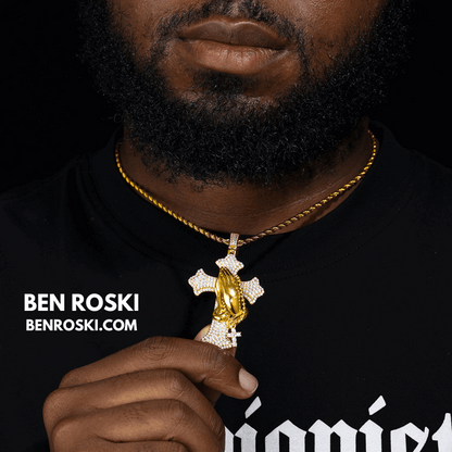 Praying Hands Cross Pendant – 71MM Height | VVS1 Moissanite | GRA Certified