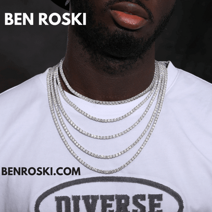 Moissanite Tennis Chain Necklace – 4MM Sterling Silver, Gold & Rose Gold | VVS1 Moissanite | GRA Certified