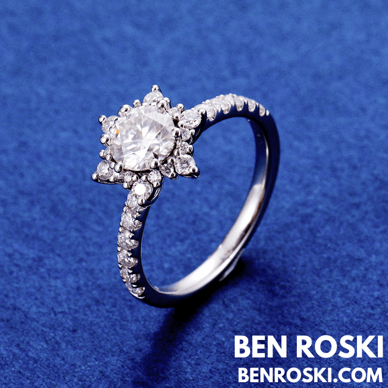 Floral Moissanite Engagement Ring Sterling Silver, Gold & Rose Gold | GRA Certified