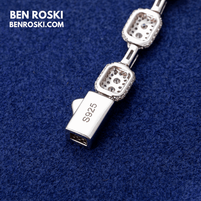 7MM Moissanite Cushion Link Chain Necklace – 22 Inch Sterling Silver, Gold, or Rose Gold | VVS D Color Stones | GRA Certified