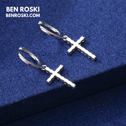 Moissanite Cross Hoop Earrings Sterling Silver, Gold, or Rose Gold | VVS Moissanite | GRA Certified