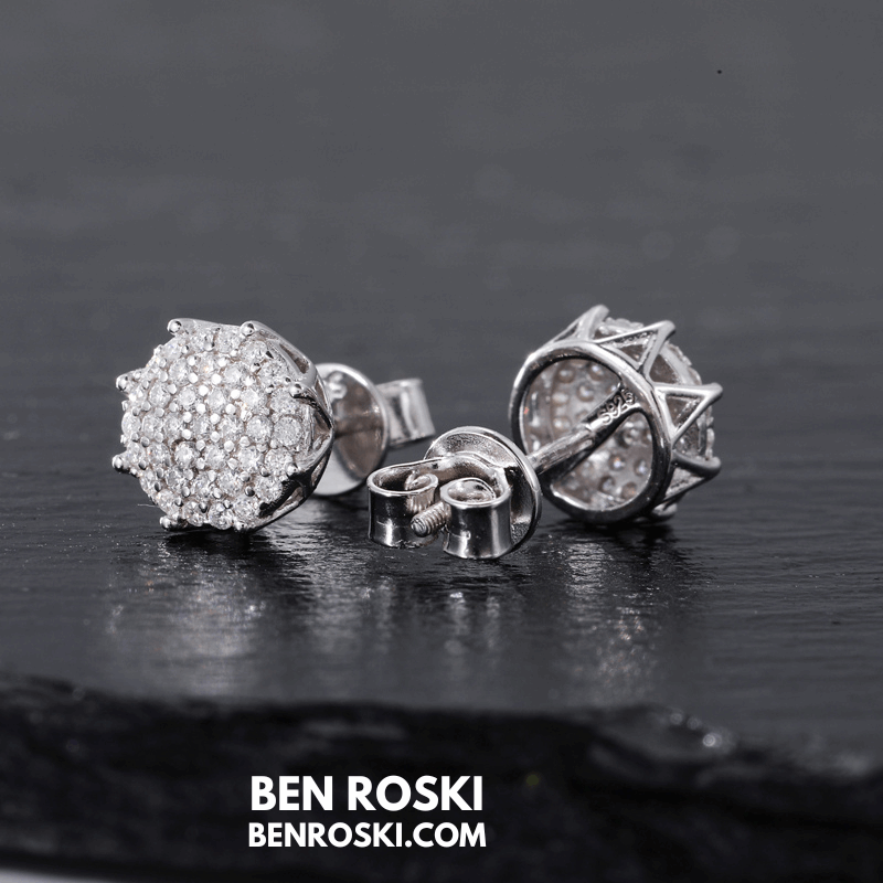 Round Cluster Stud Earrings Sterling Silver, Gold, or Rose Gold | VVS Moissanite | GRA Certified