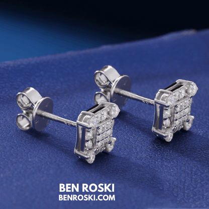 Square Cluster Stud Earrings Sterling Silver, Gold & Rose Gold Plated | VVS Moissanite | GRA Certified