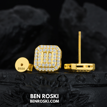 Square Cluster Moissanite Stud Earrings Sterling Silver or Gold/Rose Gold Plated | VVS Moissanite | GRA Certified
