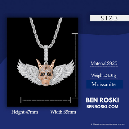 Moissanite Winged Skull Pendant Sterling Silver, Gold & Rose Gold Plated | VVS Moissanite | GRA Certified