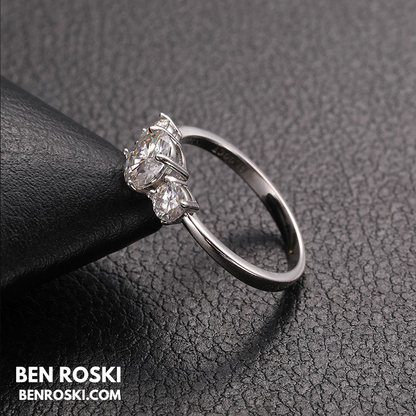 Three-Stone Moissanite Engagement Ring Sterling Silver, Gold & Rose Gold | GRA Certified