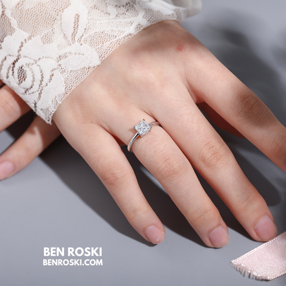 Princess Cut Moissanite Solitaire Ring Sterling Silver, Gold or Rose Gold | VVS Moissanite | GRA Certified