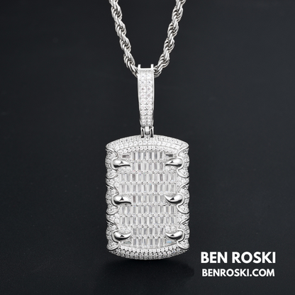 Baguette Dog Tag Pendant Sterling Silver, Gold & Rose Gold | VVS Moissanite | GRA Certified