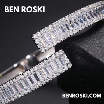 8MM Moissanite Baguette Bangle Sterling Silver, Gold Plated & Rose Gold Plated over 925 Sterling Silver | GRA Certified