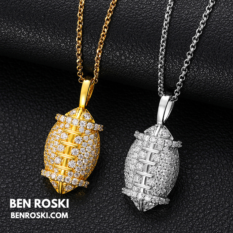 Moissanite Football Pendant Necklace Sterling Silver, Gold, or Rose Gold | VVS Moissanite | GRA Certified