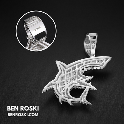 Iced-Out Shark Pendant Sterling Silver, Gold, or Rose Gold | VVS Moissanite | GRA Certified