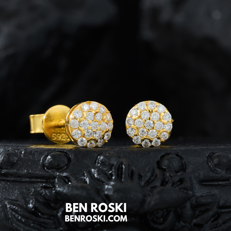 Round Cluster Stud Earrings Sterling Silver with Gold or Rose Gold Plating | VVS Moissanite | GRA Certified