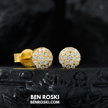 Round Cluster Stud Earrings Sterling Silver with Gold or Rose Gold Plating | VVS Moissanite | GRA Certified