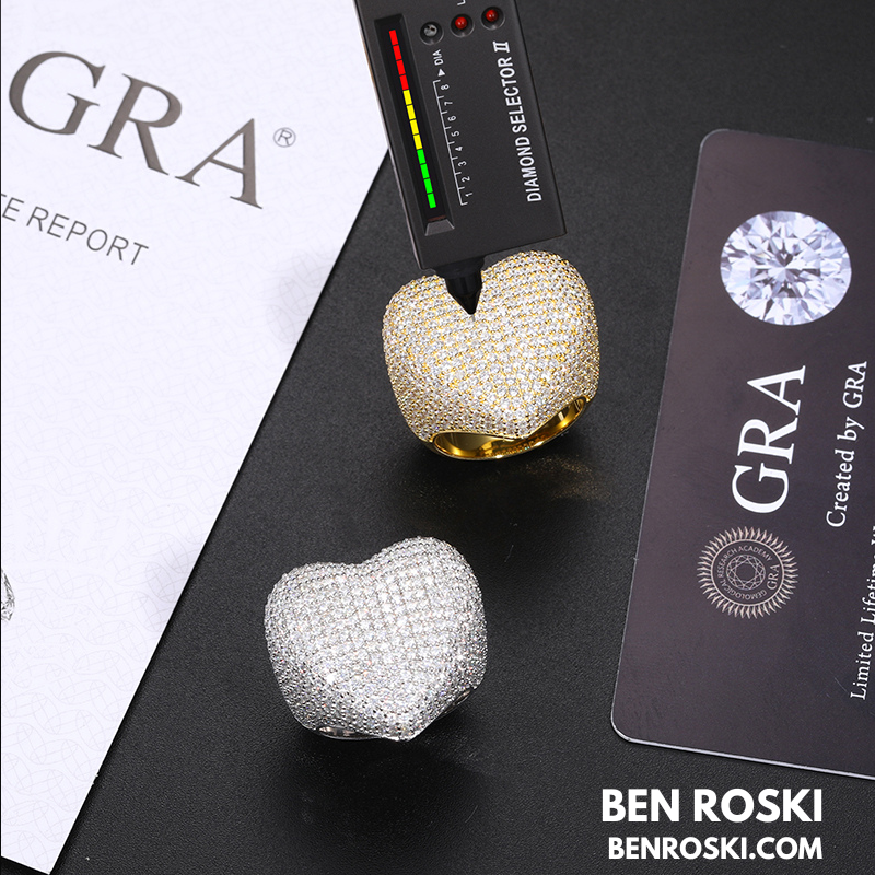 Heart-Shaped Moissanite Statement Ring Sterling Silver with Gold or Rose Gold Plating | VVS Moissanite | GRA Certified