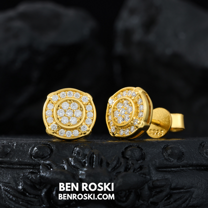 Double Halo Moissanite Stud Earrings Sterling Silver , Gold or Rose Gold Plating | VVS Moissanite | GRA Certified