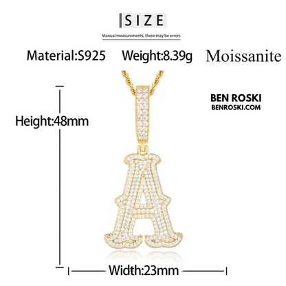 Iced-Out Moissanite Initial Pendant Sterling Silver | Gold, Silver & Rose Gold | VVS Moissanite | GRA Certified