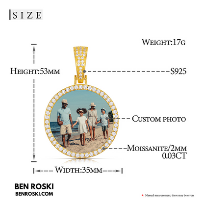 Custom Photo Round Pendant Sterling Silver or Gold/Rose Gold Plated | VVS Moissanite | GRA Certified
