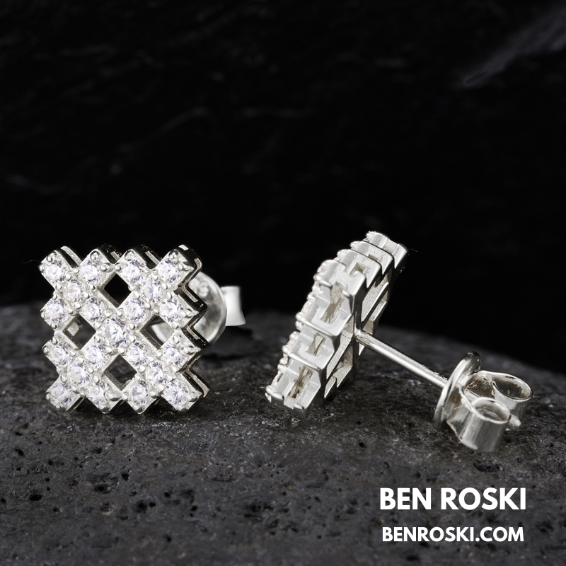 Geometric Cluster Stud Earrings Sterling Silver, Gold, or Rose Gold | VVS Moissanite | GRA Certified