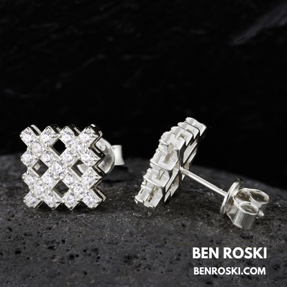 Geometric Cluster Stud Earrings Sterling Silver, Gold, or Rose Gold | VVS Moissanite | GRA Certified