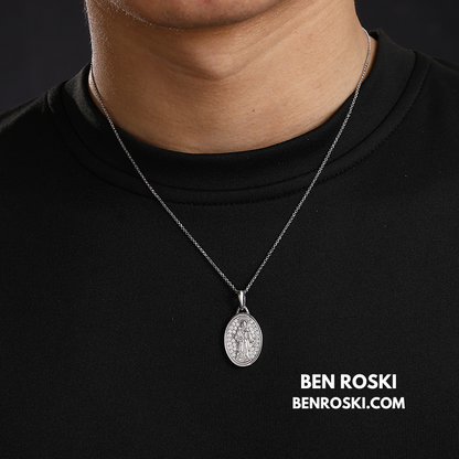 Saint Religious Oval Pendant Sterling Silver, Gold & Rose Gold | VVS Moissanite | GRA Certified