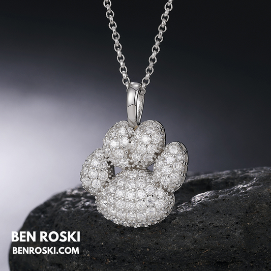 Moissanite Paw Print Pendant Necklace | Sterling Silver, Gold, or Rose Gold | VVS1 | GRA Certified