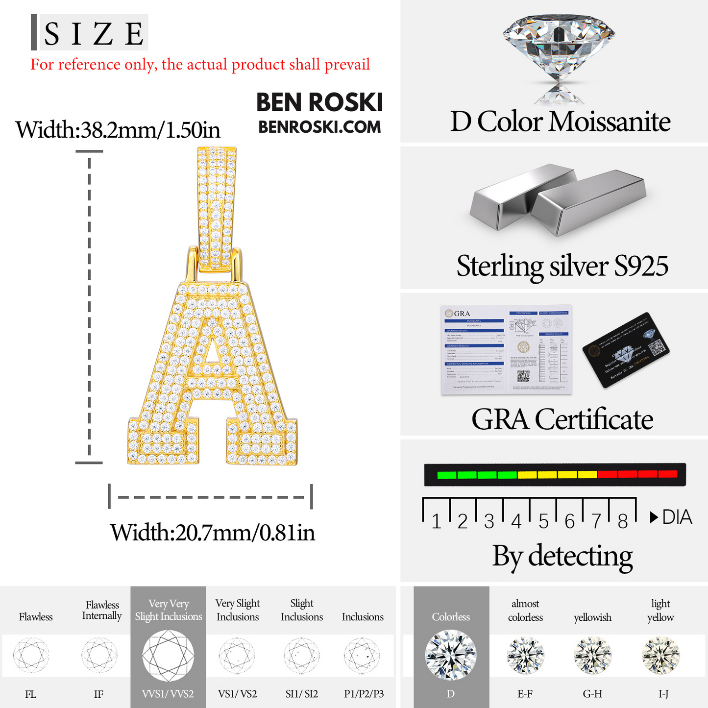 Moissanite Initial Letter Pendant Sterling Silver | Gold, Rose Gold & Silver Options | VVS Moissanite | GRA Certified