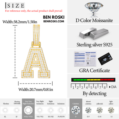 Moissanite Initial Letter Pendant Sterling Silver | Gold, Rose Gold & Silver Options | VVS Moissanite | GRA Certified