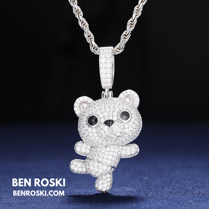Dancing Teddy Bear Pendant Sterling Silver, Gold & Rose Gold | VVS Moissanite | GRA Certified